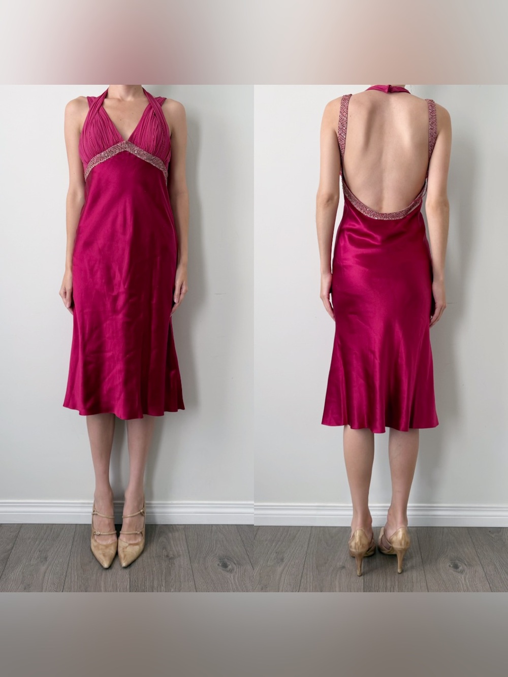 Whimsical Adrianna Papell 100% silk magenta midi dress